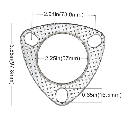 2.25 Inch Exhaust Gasket 3-Bolt 57mm Flange High Temperature Graphite - size: 2.25 in