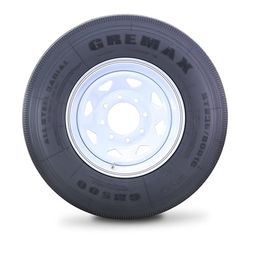 GREMAX All Steel Trailer Tire Wheel ST235/80R16 14PR 129M 8X6.5 White Spoke - size: ST235/80R16-14-Ply