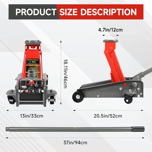 LARBANKE 3 Ton/6600 Lbs Hydraulic Floor Jack,Lift Range: 5.31''-18.11'',Red