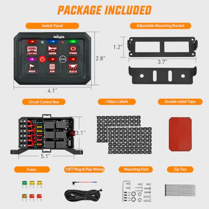 Nilight 6 Gang Switch Panel Red 12V 60A Circuit Control Relay System 4-Mode - color: Red, size: 6 Gang Switch 4 Modes