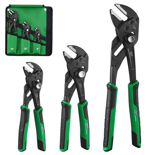 SK Pliers Wrench Set, Adjustable Parallel Smooth Jaw, 6'', 7.5'' & 10'' - size: 6-Inch, 7.5-Inch, 10-Inch Set