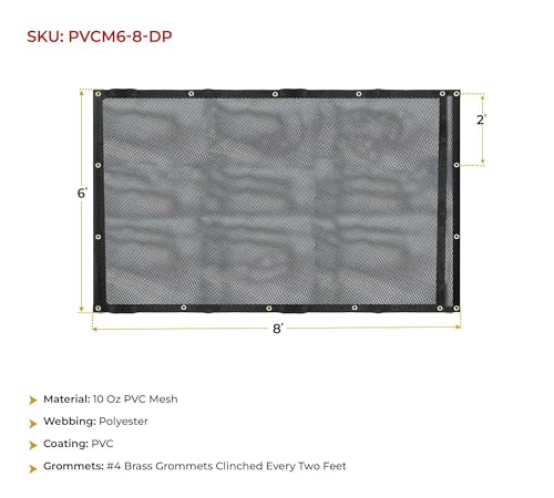Mytee Products 6' x 8' Dump Truck Vinyl Coated Mesh Tarps Cover with 6 Inch 10oz Double Pocket - size: 6 ft x 8 ft