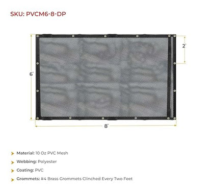 Mytee Products 6' x 8' Dump Truck Vinyl Coated Mesh Tarps Cover with 6 Inch 10oz Double Pocket - size: 6 ft x 8 ft