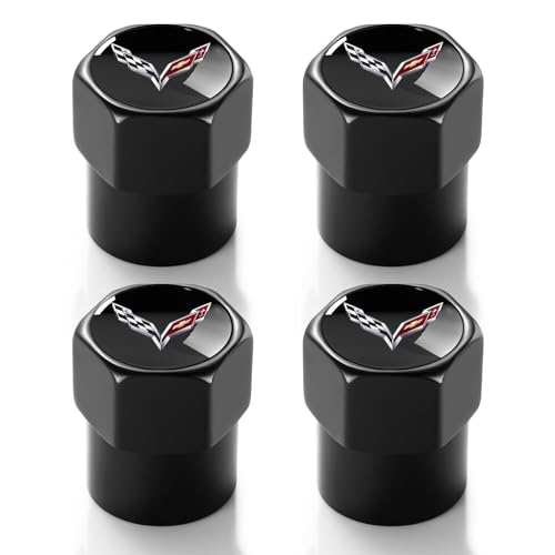 Tire Valve Stem Caps for Corvette Metal Car Wheel Air caps Auto Valve Stem Caps Accessories 4 Pack Black - color: Black-03