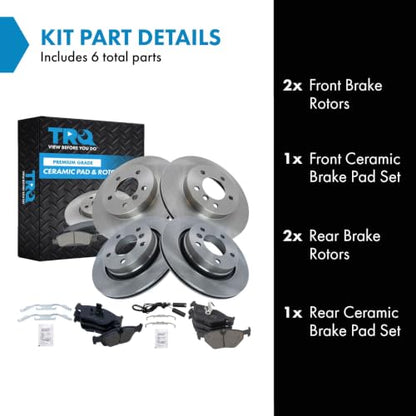 TRQ Front and Rear Brake Pad and Rotor Set Ceramic Vented Solid Rotors - style: BKA11214