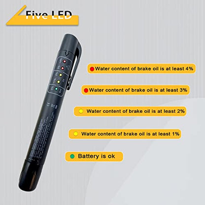 Brake Fluid Liquid Tester Pen,1PC DOT 3 DOT 4 DOT 5.1 Brake Fluid Liquid Tester Pen, Car Diagnostic Testing Tool with 5 LED Indicators, Hydraulic Fluid Liquid Oil Moisture Analyzer