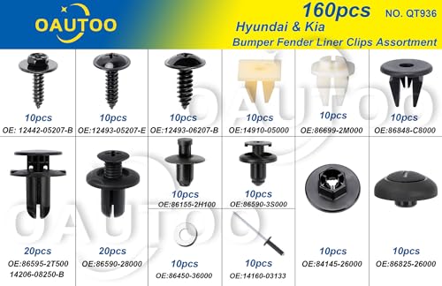 160pcs for Hyundai & Kia Bumper Engine Under Cover Fender Liner Rocker Molding Retainer Clips Assortment Screw with Nut Kit