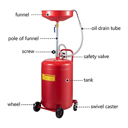 VEVOR 20-Gallon Waste Oil Drain Tank, Air Operated Portable Oil Drainer with Adjustable Funnel Height, Fluid Fuel Transfer Drainage with Wheels, Oil Change Container for Auto Repair Shops, Garages - size: 15.7 x 15.2x 65 in