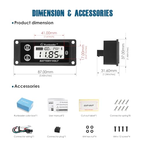 Runleader RL-BI609C Bluetooth Shunt Battery Monitor, Voltage Gauge