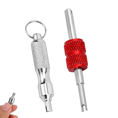 Penitue 2pcs Valve Core Removal Tool Keychains, Dual & Single Head Tire Stem Core Installation Remover Portable Valve Removal Tool Repair Accessories for Car Motorcycle Bicycle