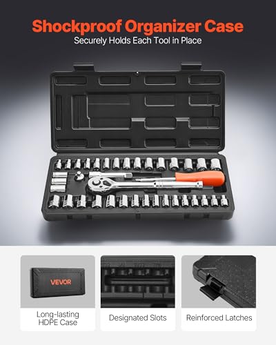 VEVOR Socket Set, 39 Pieces, 3/8 & 1/4 inch Drive Socket and Ratchet Set, SAE and Metric Size, Mechanic Tool Kit with Ratchet Wrench, Accessories, Storage Case, CR-V Alloy Steel, for Automotive Repair - size: 39-PCS