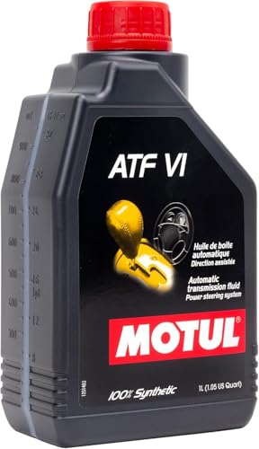 Motul ATF VI 100% Synthetic Automatic Transmission Fluid – Dexron VI Compatible, Smooth Shifting, Anti-Wear Protection, for Modern Automatic Transmissions & Power Steering Systems, 1 Liter