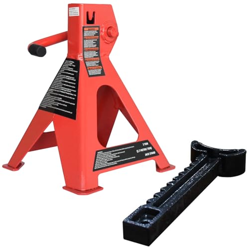 Amazon Basics Steel Jack Auto Stands, 3 Ton (2.7 metric Ton) Capacity, Easy to Use, Adjustable Height, 6,000 lb, 1 Pair, Black and Red(For Sedans and Urban SUVs)