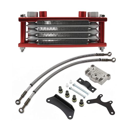 Motorcycle Oil Cooler,Engine Cooling Radiator Compatible with 50cc 70cc 90cc 110cc 125cc 140cc ATV Go Kart Off Road-Red - color: Red