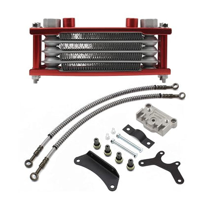 Motorcycle Oil Cooler,Engine Cooling Radiator Compatible with 50cc 70cc 90cc 110cc 125cc 140cc ATV Go Kart Off Road-Red - color: Red