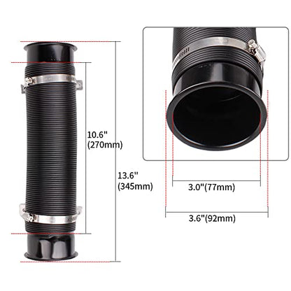 BARTOO 3" Turbine Intake Pipe Adjustable Cold Air Intake Pipe Tube Black - color: Black