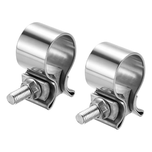 HARFINGTON 2pcs 410 Stainless Steel Exhaust Clamp 2.09" Butt Joint Narrow Band Muffler Seal Exhaust Narrow Lap Butt Clamps for Pipes Mufflers Converters System Repair, Silver - size: Range 53-61 mm, Band Width 30mm