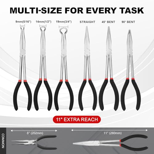 6PC 11" Long Reach Needle Nose Pliers Set