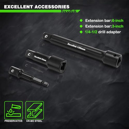TecoTek 30 Pieces 1/2-Inch Drive Shallow Metric Impact Socket Set, Cr-Mo, 10mm to 36mm, No Skipped Sizes, 6 Point, Includes Extension Bars, Drill Socket Adapter 1/2" - style: 1/2" Dr. 30pcs Shallow Impact Socket