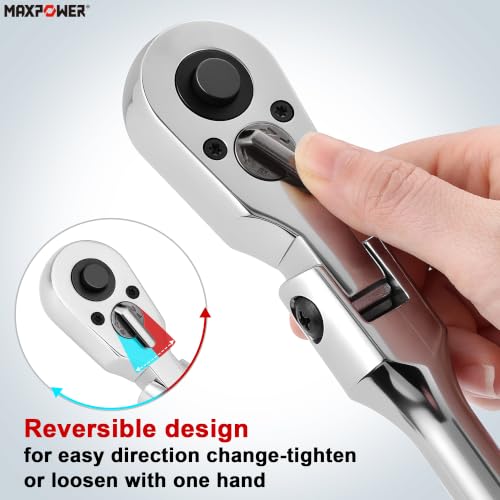 MAXPOWER 1/2" Drive Flex Head Ratchet, Extendable 12.6"-18.1", Soft Grip - size: 1/2"
