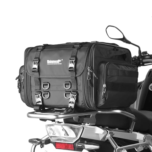 Rhinowalk Motorcycle Tail Bag, Expandable Motorcycle Travel Luggage Bags 33-45L, Waterproof All-Weather Trunk Rack Bag with Sissy Bar Straps & Helmet Rain Cover-Black - color: Black 33-45L