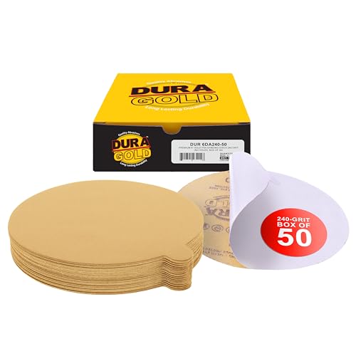 Dura-Gold Premium 6" Gold PSA Sanding Discs - 240 Grit, Box of 50 - Self - size: 240-Grit