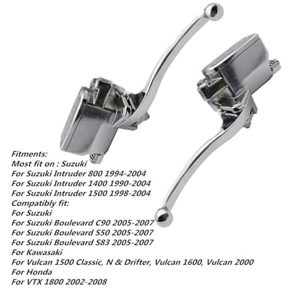 GXARTS 1 Pair Brake Master Cylinder Set Clutch Chrome Levers Compatible with Honda Shadow VTX1800 Compatible with Kawasaki Vulcan for Yamaha Road Star for Suzuki 1990-2007 25mm Left & Right