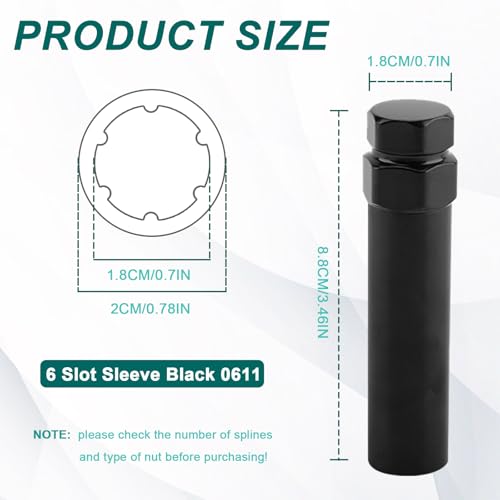 6 Spline Lug Nut Socket,Wheel Lock Key Removal Tool,Replacement for Aftermarket 6Spline Lug Nuts for 19 mm (3/4 Inch) & 21 mm (13/16 Inch) Hex Socket Wrench (6 Spline) - size: 6 Spline