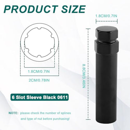 6 Spline Lug Nut Socket,Wheel Lock Key Removal Tool,Replacement for Aftermarket 6Spline Lug Nuts for 19 mm (3/4 Inch) & 21 mm (13/16 Inch) Hex Socket Wrench (6 Spline) - size: 6 Spline