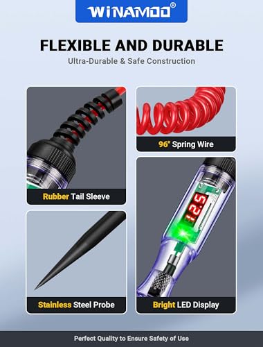 WINAMOO Test Light Automotive 5-90V Digital LED Circuit Tester with Voltage Display, Auto Bidirectional Voltage Tester, Electric Test Pen with Extended Spring Wire & Probe for Car RV Fuse Checker