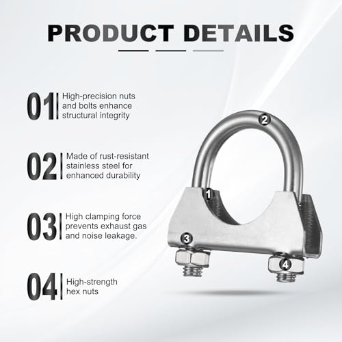HARFINGTON 2pcs U Bolt Muffler Exhaust Clamp 33mm/1.3" 304 Stainless Steel U-Bolt Clamps Muffler Tip Hook Saddle Exhaust Clip for Tip Pipes Connection - size: 33mm