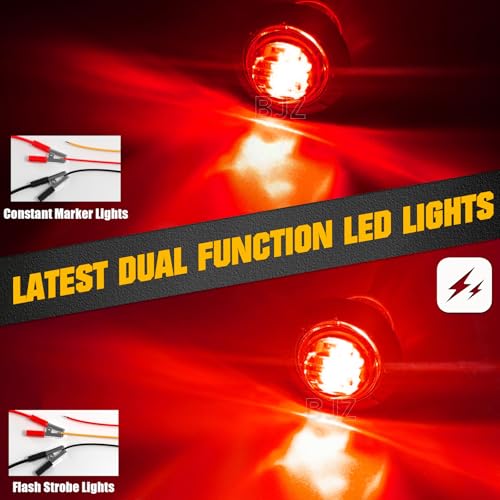 BJZ 3/4" Strobe+Marker Dual Function Red Round Trailer LED Side Clearance Tail Bumper Griller Flash Lights 12V Brake Stop Turn Warning Waterproof Light for Trailer Truck Van RV ATV Bus, 10Pcs - color: Red, 10Pcs