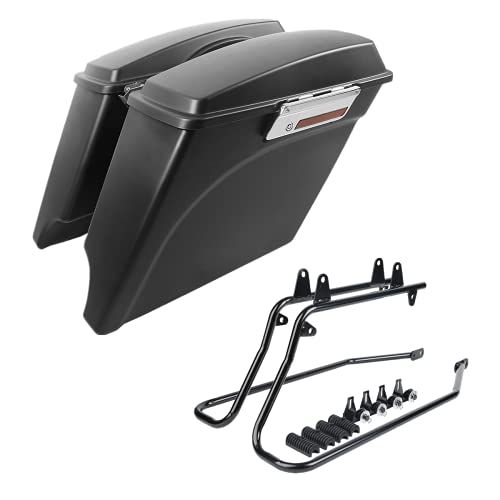TCMT 5" Stretched Extended Hard Saddle Bags W/Conversion Brackets Fit For Harley Softail Heritage Deluxe Models 1984-2017 - color: Black Conversion Brackets, size: Style B Matte Black