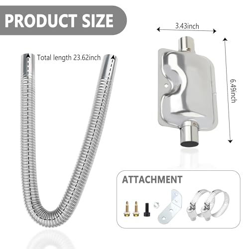25mm/0.98" Diesel Heater Exhaust Pipe with Silencer Muffler,Stainless Steel Pipe for Car Modified Intake & Exhaust System,Universal Car Accessories Diesel Heater Hose Kit