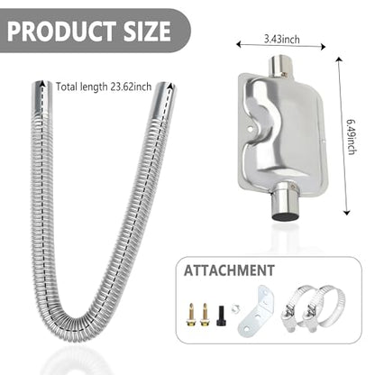 25mm/0.98" Diesel Heater Exhaust Pipe with Silencer Muffler,Stainless Steel Pipe for Car Modified Intake & Exhaust System,Universal Car Accessories Diesel Heater Hose Kit