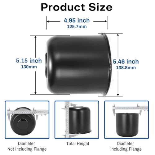 4Pcs 5.15 in Trailer Wheel Center Caps 5.15 Center Bore Truck Trailer RV SUV Wheels Rims, Black Carbon Steel Hub Caps - color: Black, size: 5.15in Hub Hole, 4.95in Tall