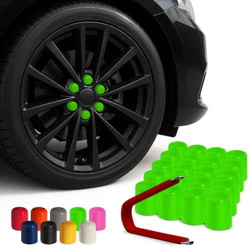 ColorLugs Vinyl Lug Nut Cover | Neon Green | Flexible Fit Wheel Lug Nut Cap | Fits 17 mm | Pack of 20 | Includes Deluxe Extractor | Made in the USA - color: Neon Green, size: 17 mm