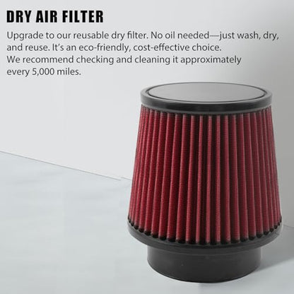 RYANSTAR RACING 102mm 4in Dry Cone Air Filter High Flow Red Washable - size: 4"