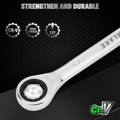 12-Piece Ratcheting Wrench Set, SAE 1/4 - 3/4 inch Ratchet Combination Wrenches Set, 12-Point 72-Tooth Ratchet Spanners with Magnetic Base Organizer, Chrome Vanadium Steel for Automotive Mechanic Tool - style: Ratchet SAE