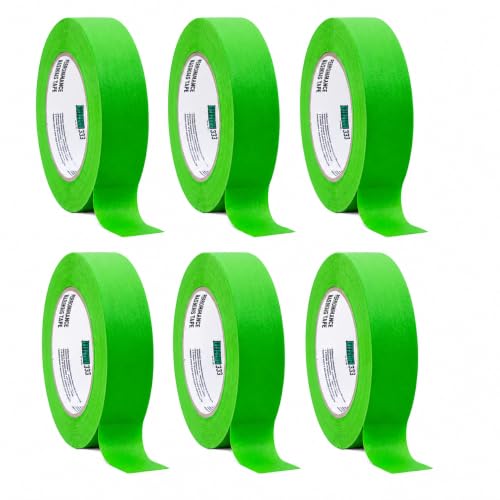 LAUCO DINOGREN Masking Green Tape 3/4 Inch x 60 Yards, 6 Rolls, Green High Performance Painters Tape, Heat and Water Resistant Tape for Car Painting, Auto Body and Spray Booth Use, 7765 - size: 0.75in-6rolls
