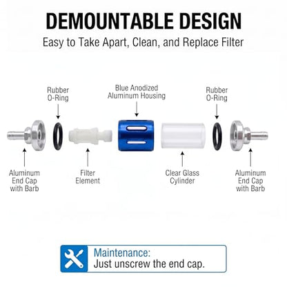 8mm 1/4" Inline Fuel Filter with Metal Shutoff Valve Hose Clamps