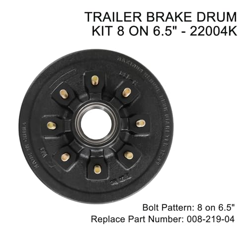 12"x 2" Trailer Brake Drum Kit 8 on 6.5" Replacement for 7000LBS Axle Hub Heavy Duty 8 Bolt Trailer Brake Hub Drum Assembly with 1/2"-20 Stud 25580, 14125A Drums 008-219-04-22004K
