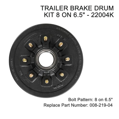 12"x 2" Trailer Brake Drum Kit 8 on 6.5" Replacement for 7000LBS Axle Hub Heavy Duty 8 Bolt Trailer Brake Hub Drum Assembly with 1/2"-20 Stud 25580, 14125A Drums 008-219-04-22004K