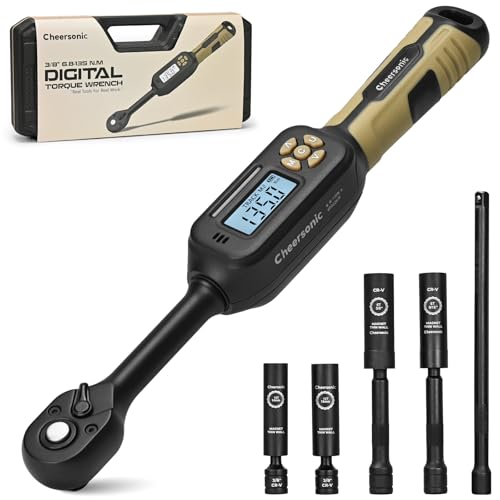 Digital Torque Wrench 3/8 Drive, 5.0-99.6 ft.lb ±1% Accuracy Electronic Torque Wrench Set with Buzzer and LED Inch Pound Torque Wrench with Spark Plug Socket for Car Repair Automobile Desert Tan - size: 3/8 Drive 6.8-135 N.m