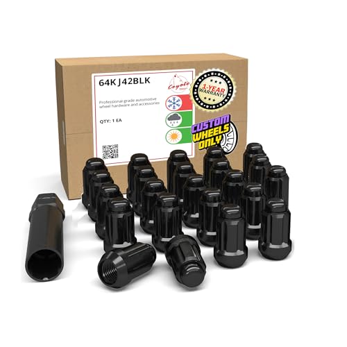 Wheel Accessories Parts 23 Pcs 1/2"-20 Thread Car Spline 1.38" 35mm Long Lug Nuts Black Chrome Dual Hex Key 13/16" and 3/4" Hex Fits Jeep CJ TJ Wrangler Wrangler JK Cherokee Grand Cherokee - color: Black, size: Spline 1/2", style: Jeep CJ ｜ 84-17 Wrangler
