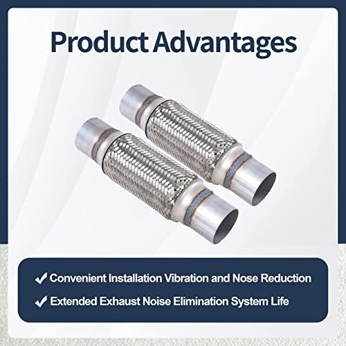2PCS Exhaust Flex Pipe Stainless Steel Braid 2.5"Inch x 8"Inch w/Ends 12" Inch Long Heavy Duty - size: 2.5"x8"x12"