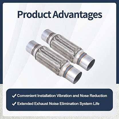 2PCS Exhaust Flex Pipe Stainless Steel Braid 2.5"Inch x 8"Inch w/Ends 12" Inch Long Heavy Duty - size: 2.5"x8"x12"