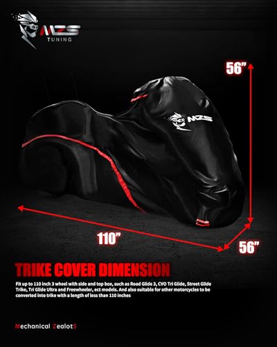 MZS Trike Motorcycle Cover Waterproof Outdoor fits up to 110" 3 Wheeler - size: 110 inch Trike