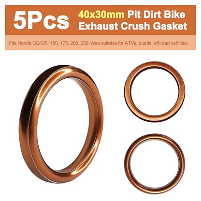 5Pcs Pit Dirt Bike Exhaust Crush Gasket for Honda CG125 150cc 200cc Motorcycle Exhaust Muffler Pipe Gaskets for Pit Dirt Motorbike ATV Quad 4 Wheeler (30mm ID 40mm OD)