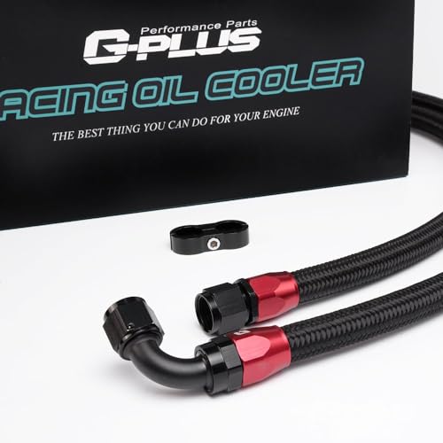 G-PLUS Universal 10 Row AN10-10AN Black Engine Transmission Oil Cooler Kit Oil Filter Relocation Kit Aluminum